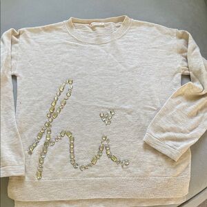Crewcuts Beige Sweater with Embellished 'Hi' Design